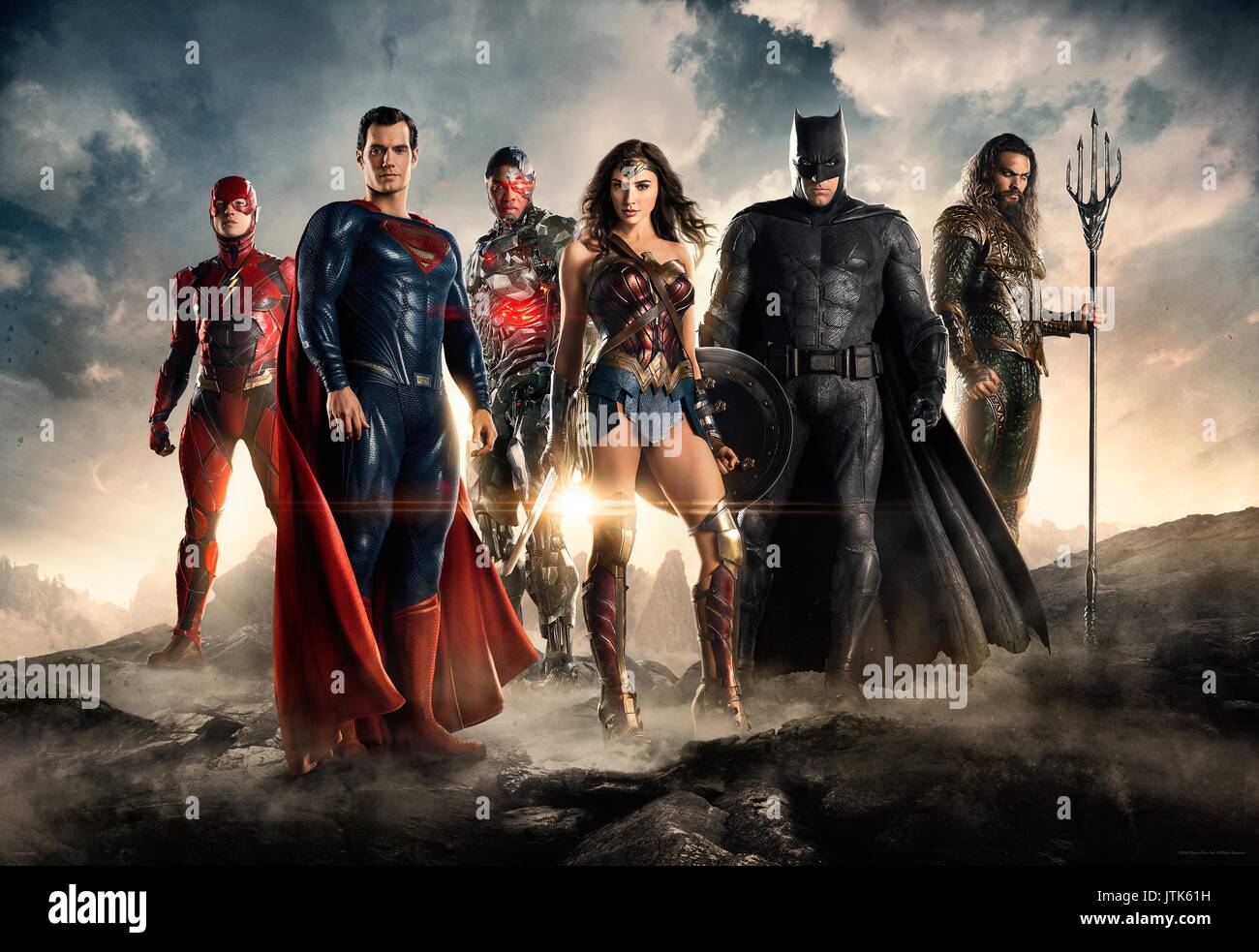 RELEASE DATE: November 17, 2017 TITLE: Justice League STUDIO: DC Entertainment DIRECTOR: Zack Snyder PLOT: Fueled by his restored faith in humanity and inspired by Superman's selfless act, Bruce Wayne enlists the help of his newfound ally, Diana Prince, to face an even greater enemy. STARRING: Henry Cavill as Clark Kent / Superman, Ezra Miller as Barry Allen / The Flash, Ben Affleck as Bruce Wayne / Batman, Gal Gadot as Diana Prince / Wonder Woman, Ray Fisher as Victor Stone / Cyborg, Jason Momoa as Arthur Curry / Aquaman poster art. (Credit Image: © DC Entertainment/Entertainment Pictures) Stock Photo