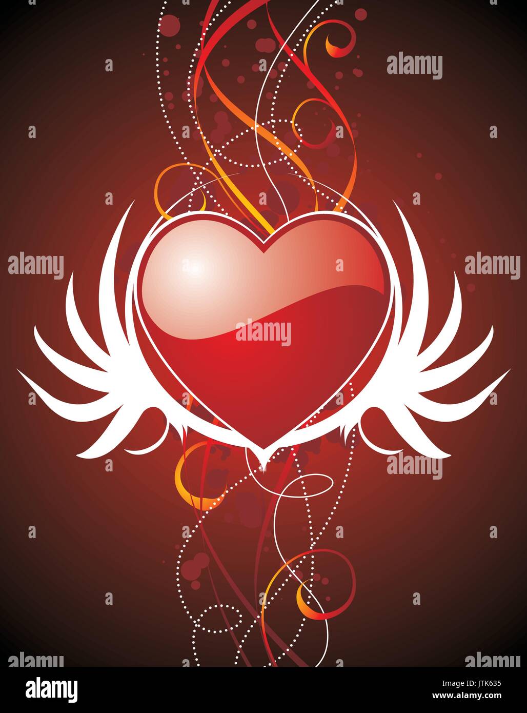 Valentine's day illustration with glossy red hearts and wings Stock ...