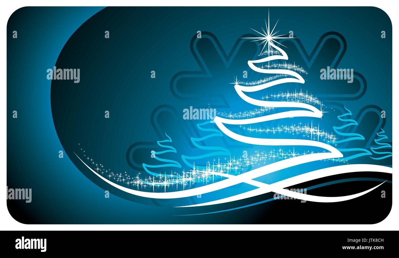Vector holiday illustration with shiny abstract Christmas tree on blue ...