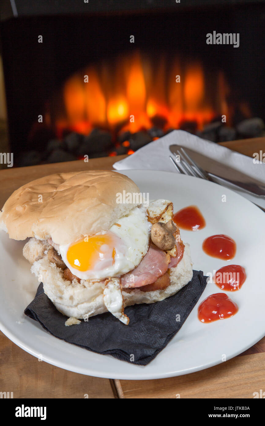 English breakfast in a bread roll Stock Photo Alamy