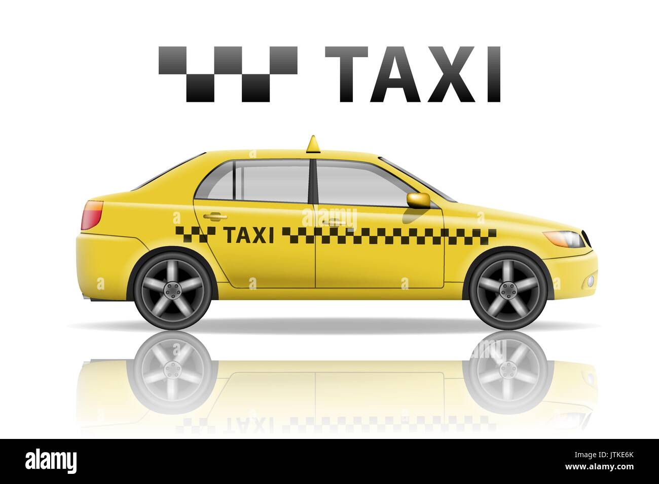 Yellow taxi cab isolated on white background. Realistic city taxi mockup. Vector illustration Stock Vector