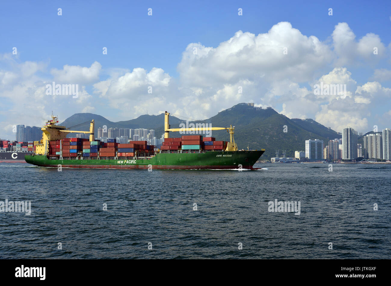 China, Hong Kong, Shipping, Container Ship Traffic Stock Photo