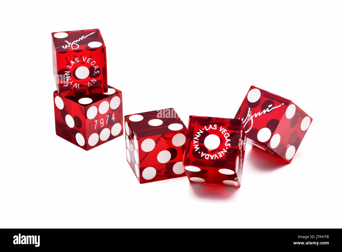 Red game dice on white background Stock Photo