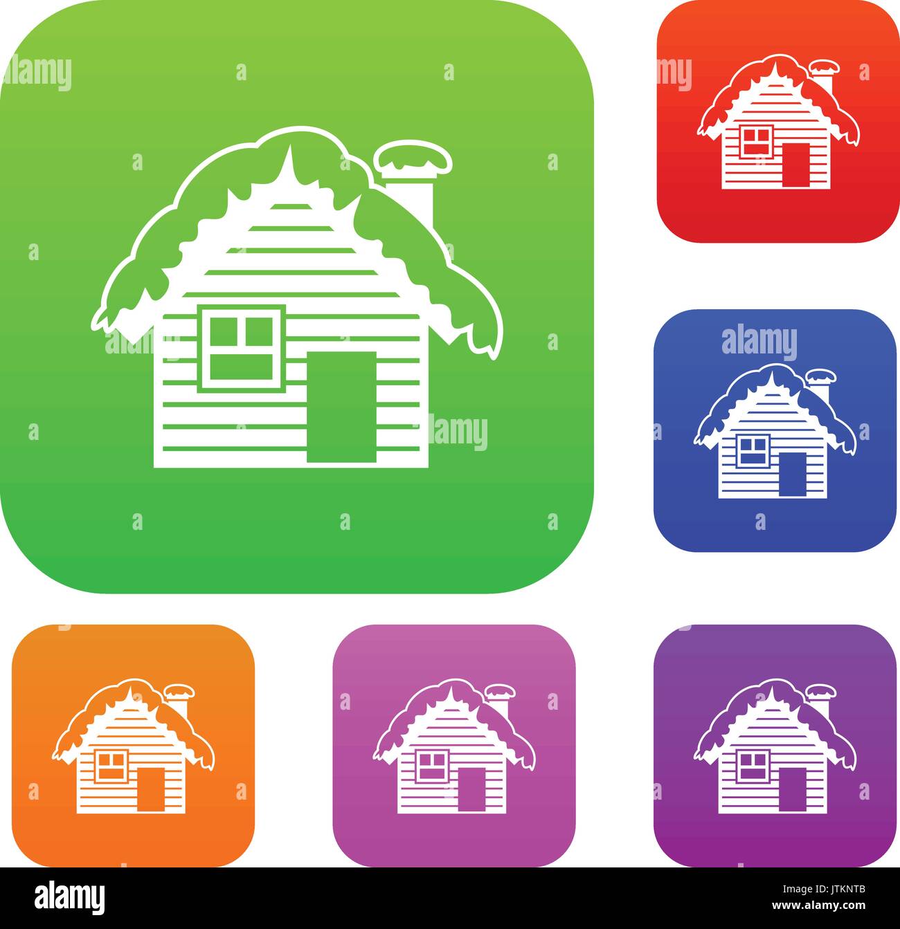 Wooden house covered with snow set collection Stock Vector Image & Art ...