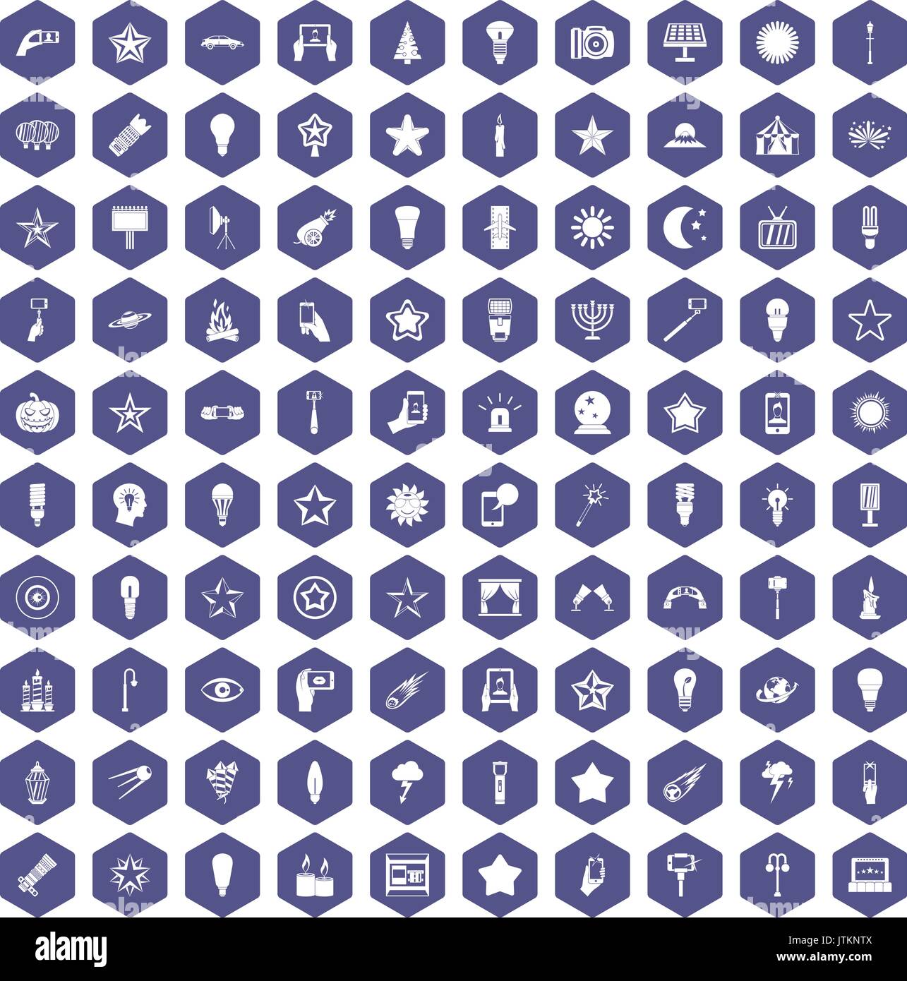 100 light icons hexagon purple Stock Vector