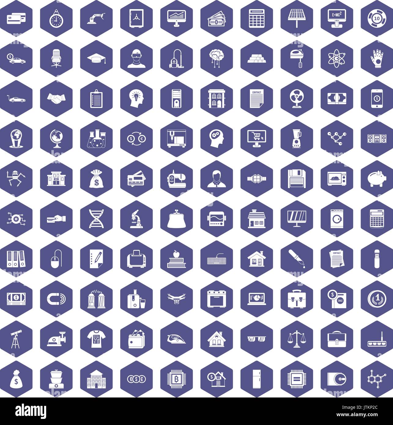 100 loans icons hexagon purple Stock Vector