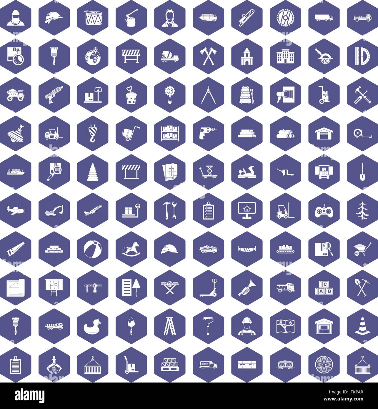 100 lorry icons hexagon purple Stock Vector