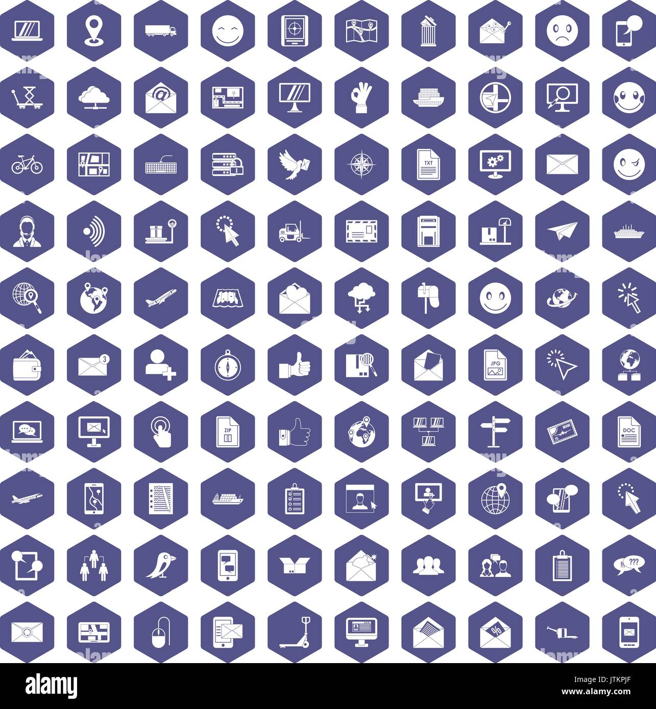 100 mail icons hexagon purple Stock Vector