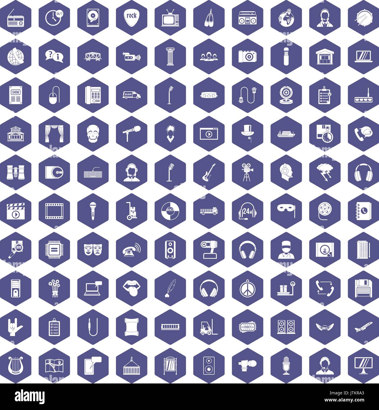100 microphone icons hexagon purple Stock Vector