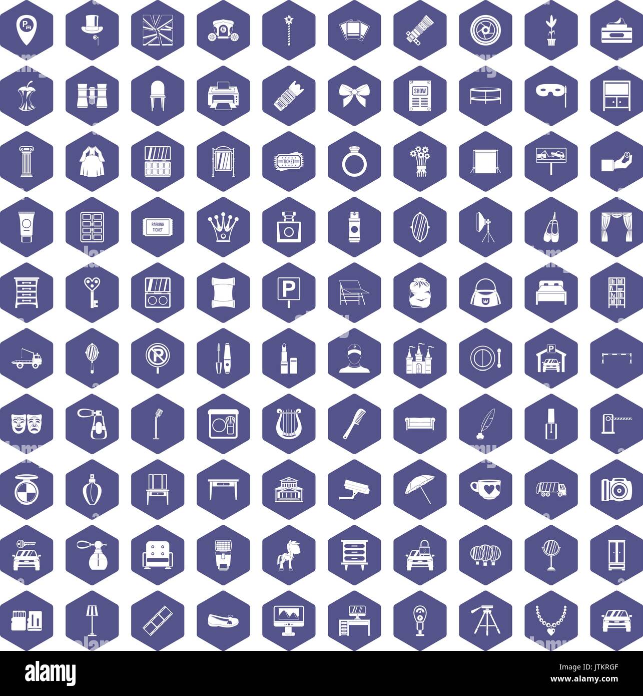 100 mirror icons hexagon purple Stock Vector