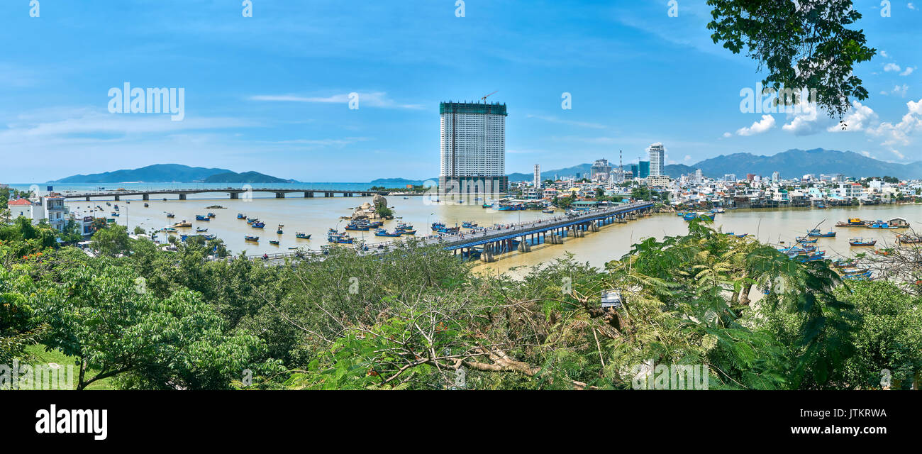 Panorama from the Po Nager Cham Tower hill to the City of Nha trang, Vietnam. Stock Photo