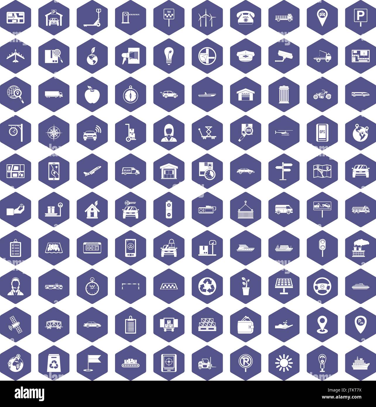 100 navigation icons hexagon purple Stock Vector