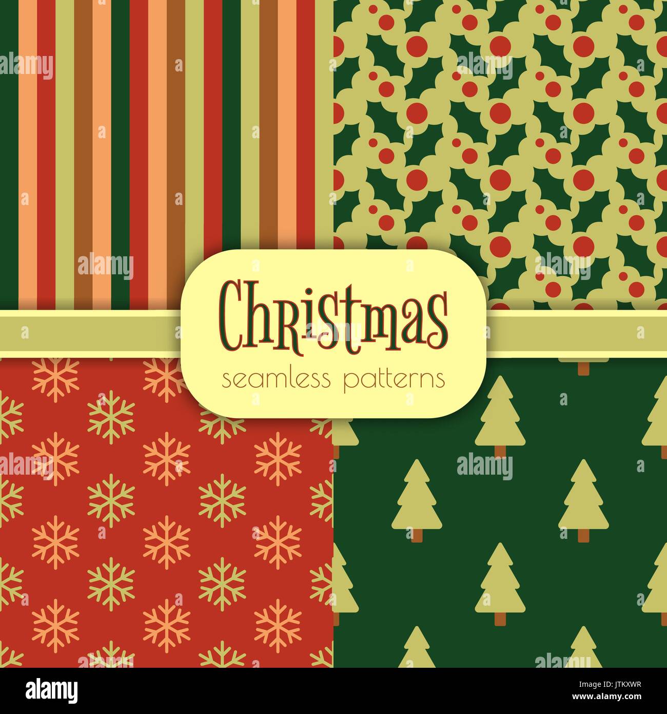 Set of bright seamless Christmas patterns in traditional colors. 4