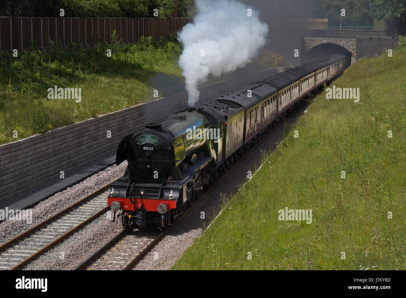 Flying Scotsman steam Locomotive on tour travelling through Oxford in 2017 Stock Photo