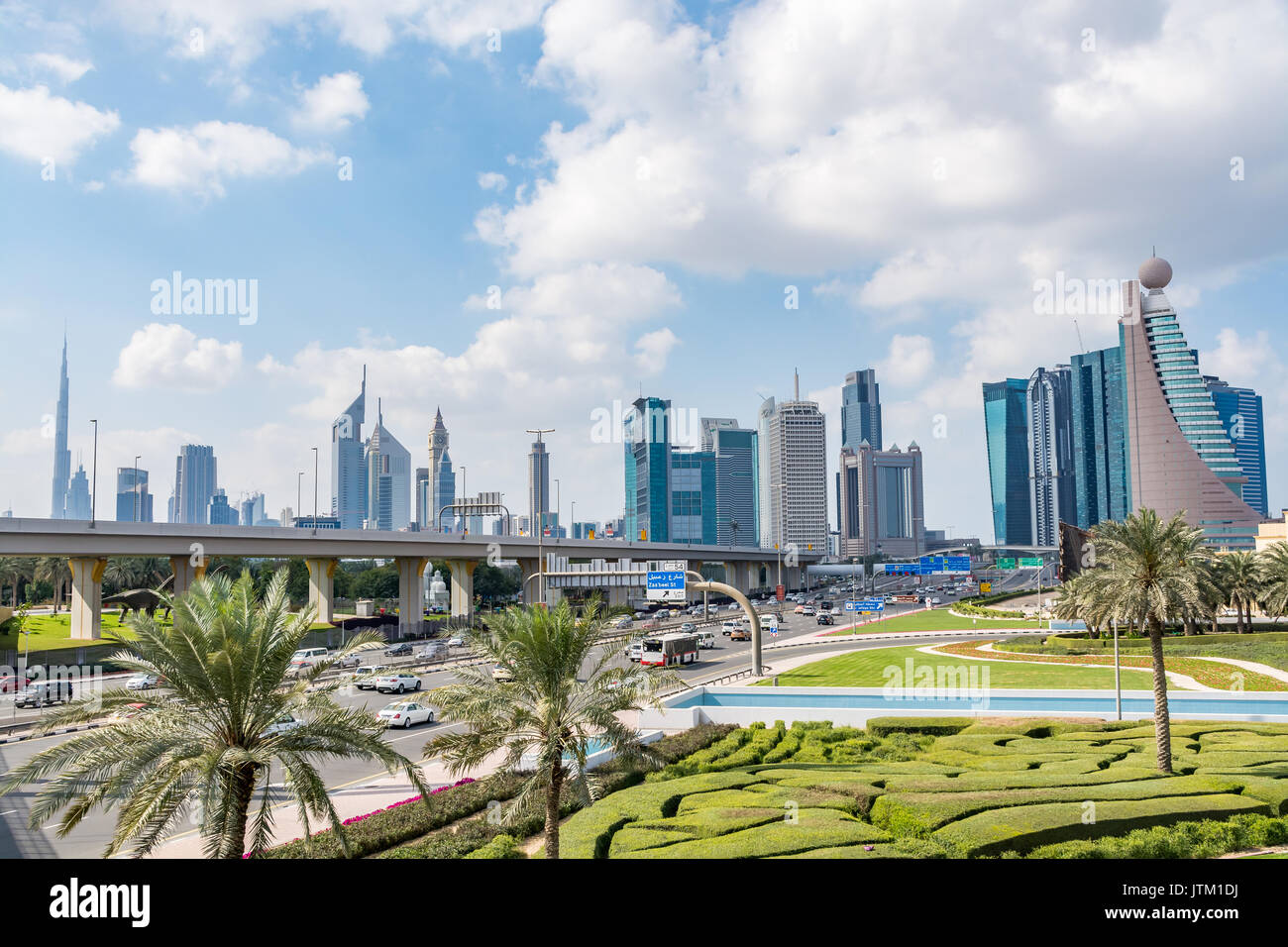 Dubai cityscape, view from Zabeel Park, United Arab Emirates Stock Photo