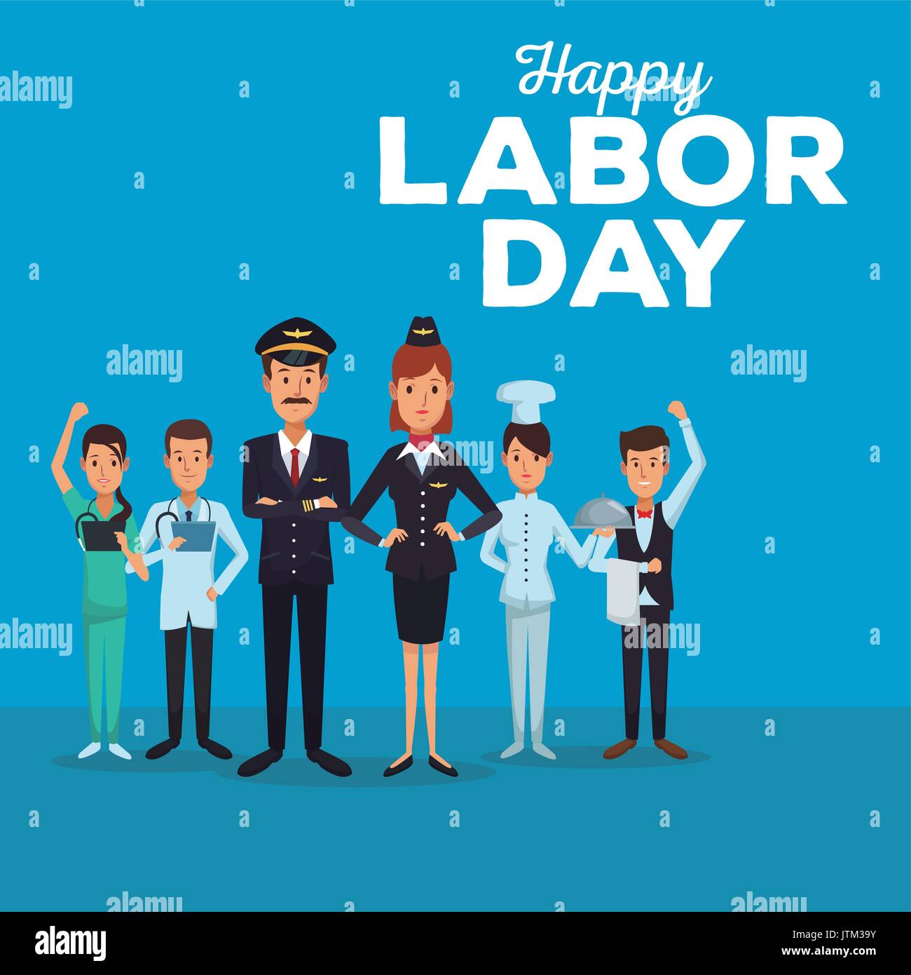 color card of happy labor day with full body people of different