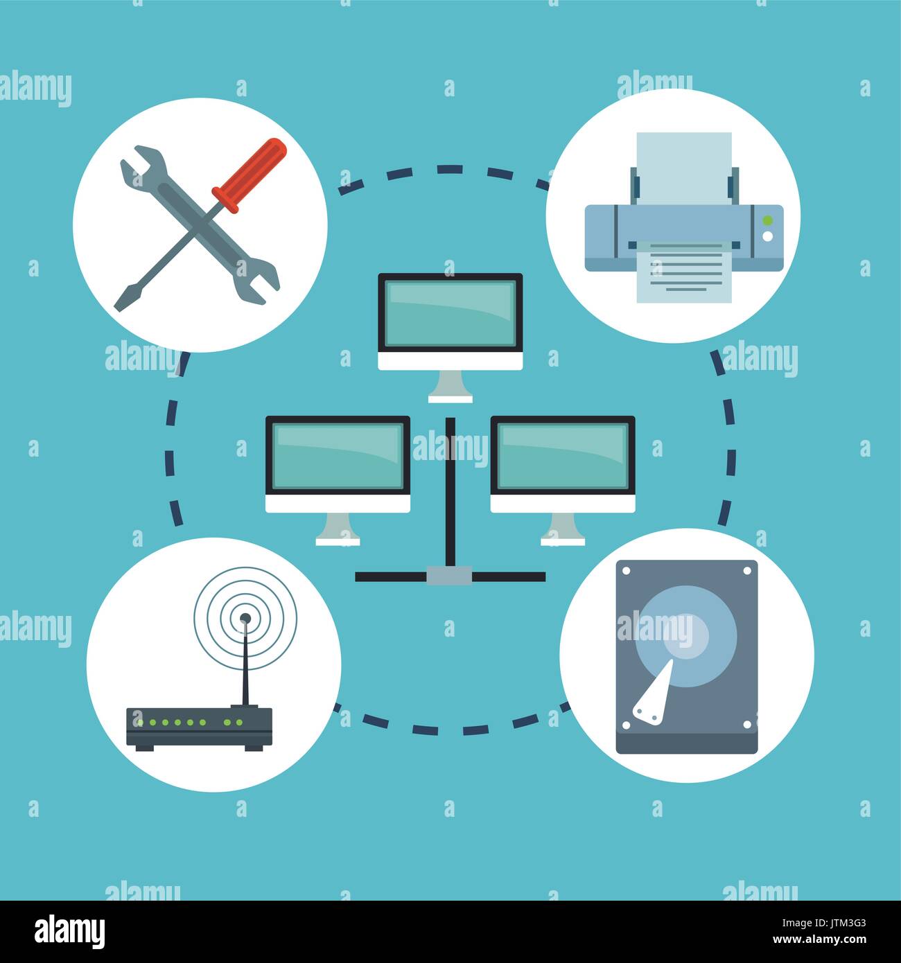 color background with networking computer technology elements in icons ...