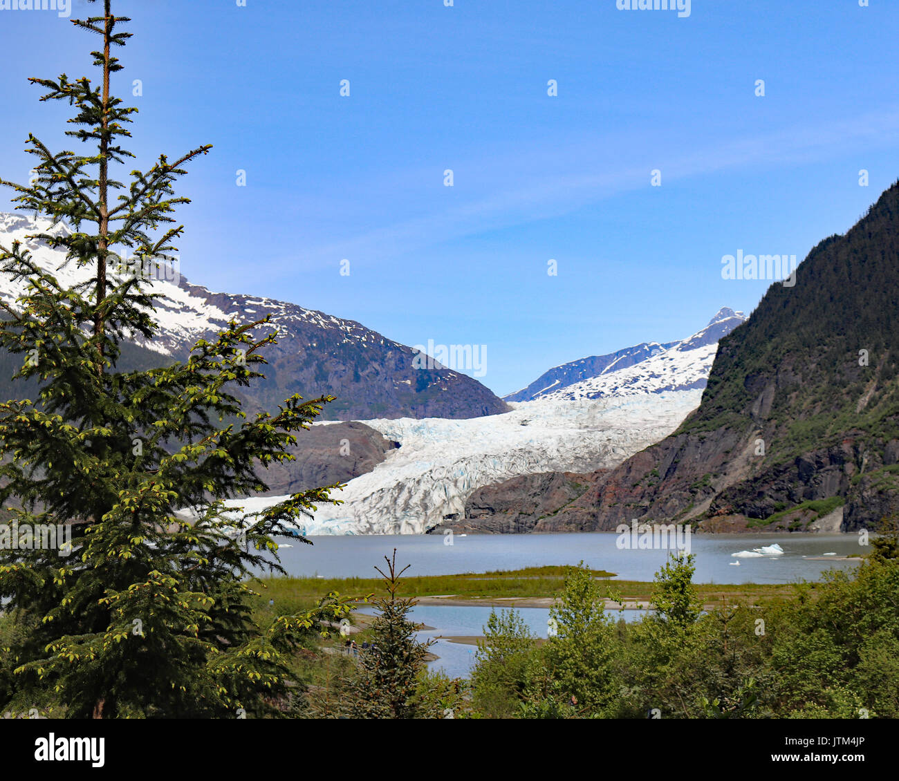 Mendenhall Glacier, May 2017 from the footpaths across the lake Stock Photo