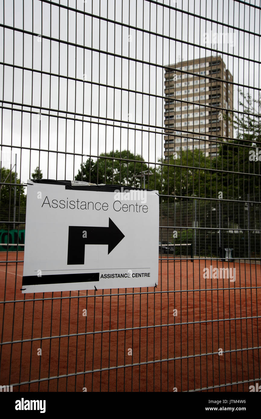 Grenfell Tower, West London. Aftermath of the tragedy. Notices pointing