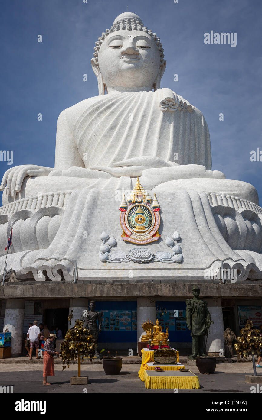 Phuket Big Buddha is a massive white marble statue on the peak of mount ...
