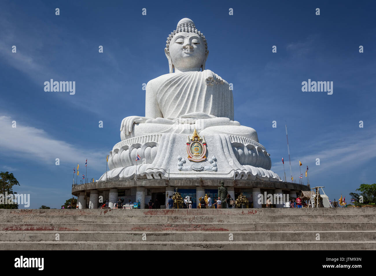 Phuket Big Buddha is a massive white marble statue on the peak of mount