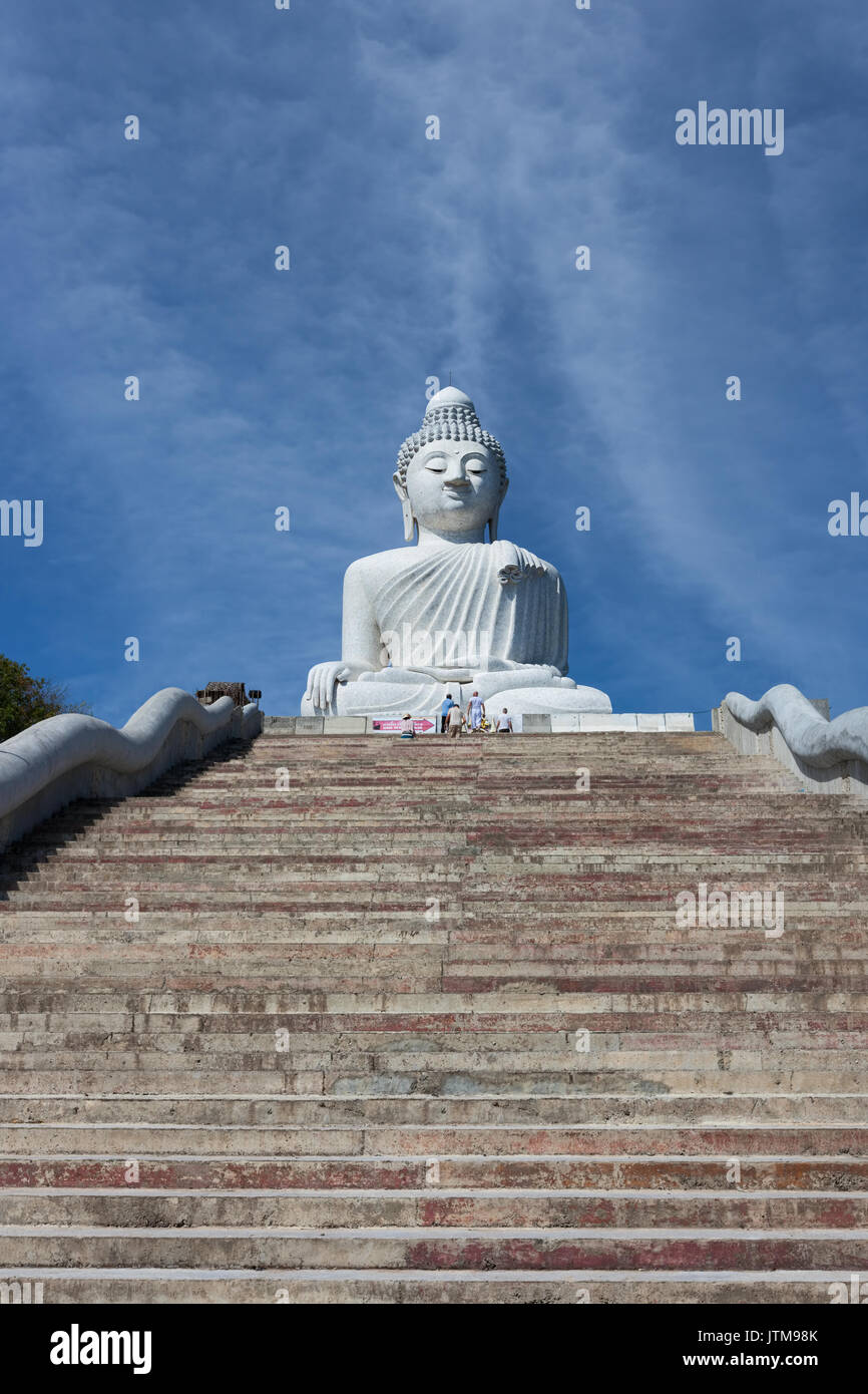 Phuket Big Buddha is a massive white marble statue on the peak of mount Nagakerd, Chalong Phuket, Thailand Stock Photo