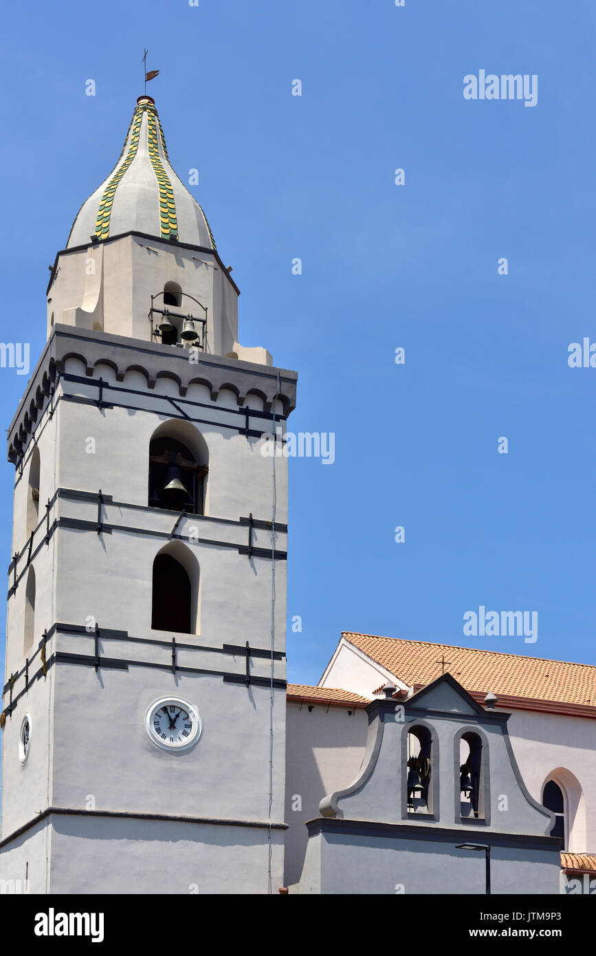 The bell tower of Church of San Domenico restored in 1980's after earthquake, in Somma Vesuviana, outskirts Naples Italy Stock Photo