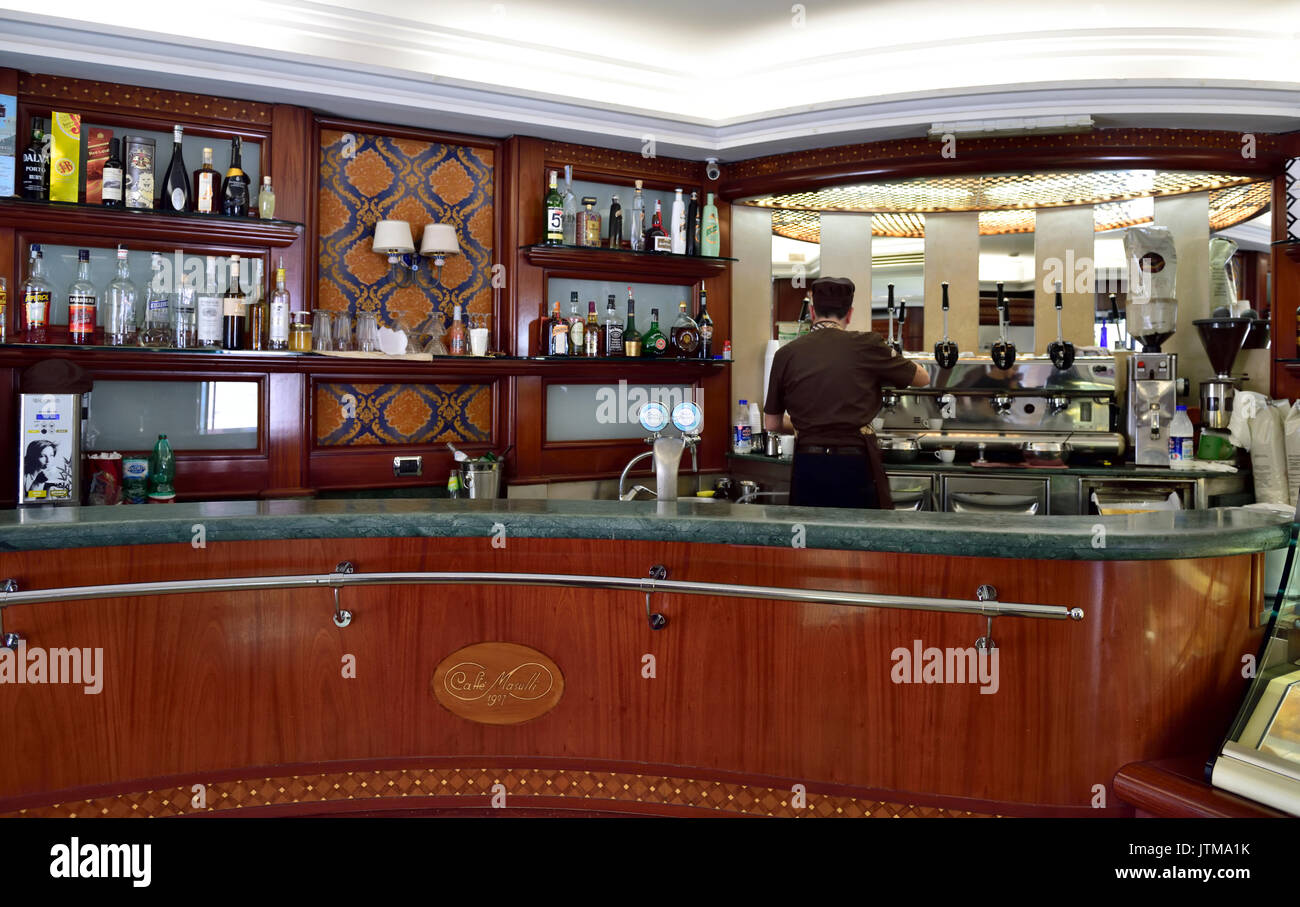 Inside coffee shop, cafe, Caffè Masulli, in town of Somma Vesuviana on outskirts of Naples, Italy Stock Photo