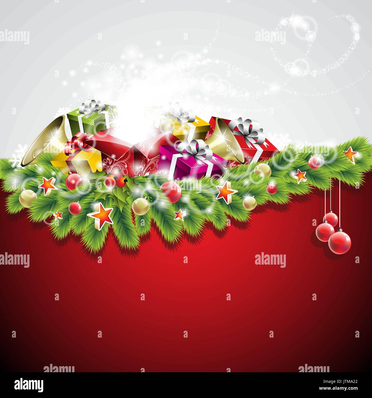 Vector illustration on a Christmas theme with gift boxes and shiny ...