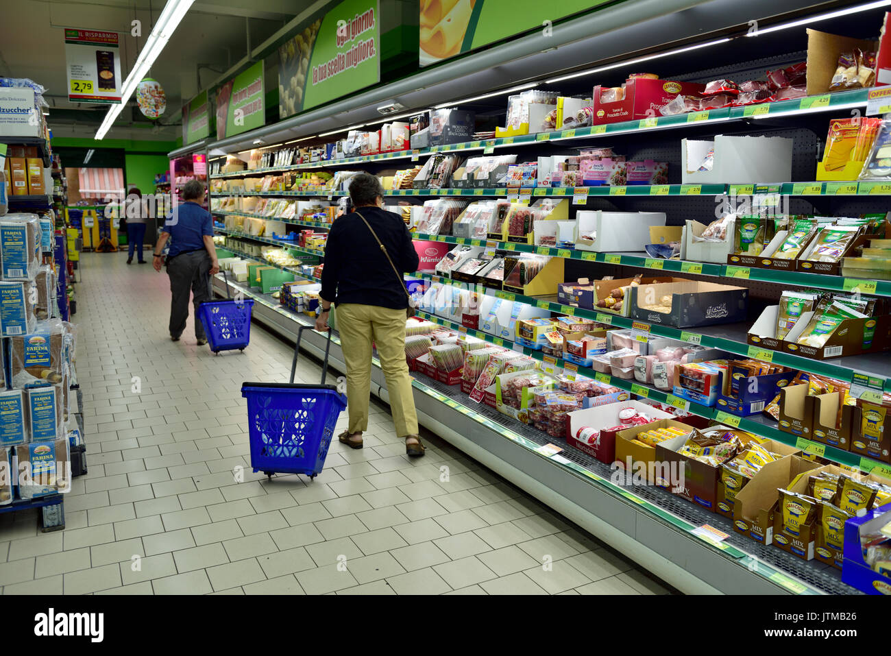 Inside small supermarket in town of Somma Vesuviana on outskirts of Naples, Italy Stock Photo