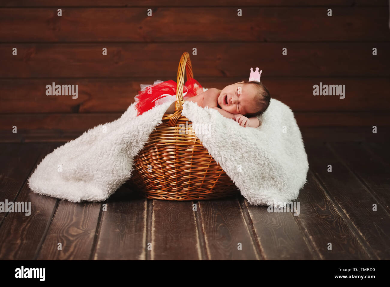 cute newborn baby in the basket Stock Photo Alamy