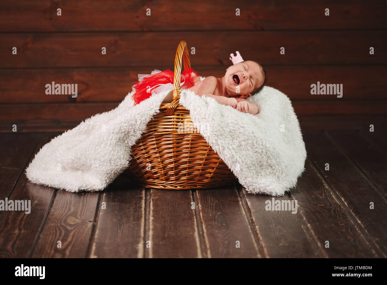 cute newborn baby in the basket Stock Photo Alamy