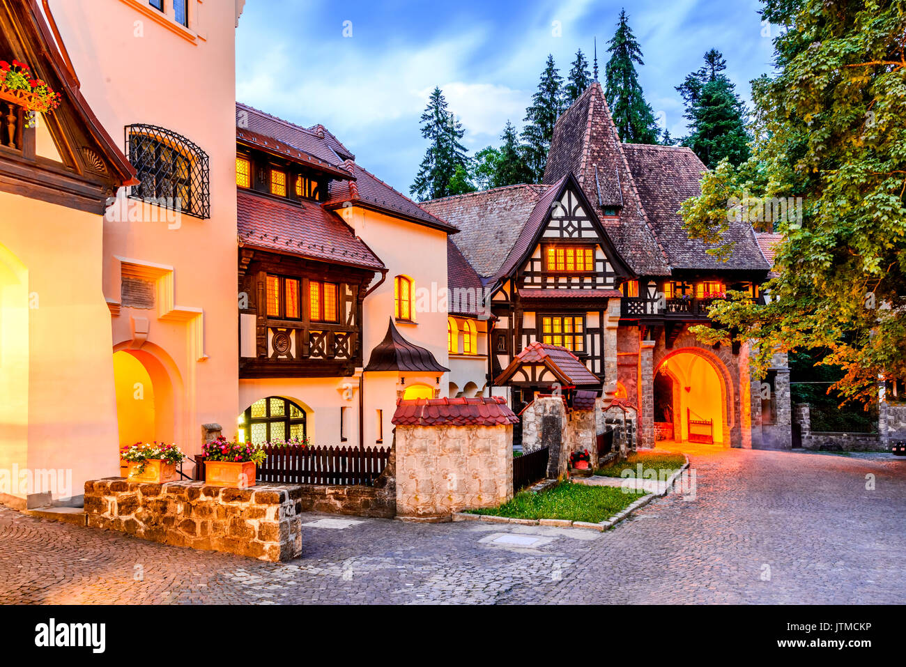 Sinaia, Romania. Typical architecture with german influence in the city from Carpathian Mountains. Stock Photo