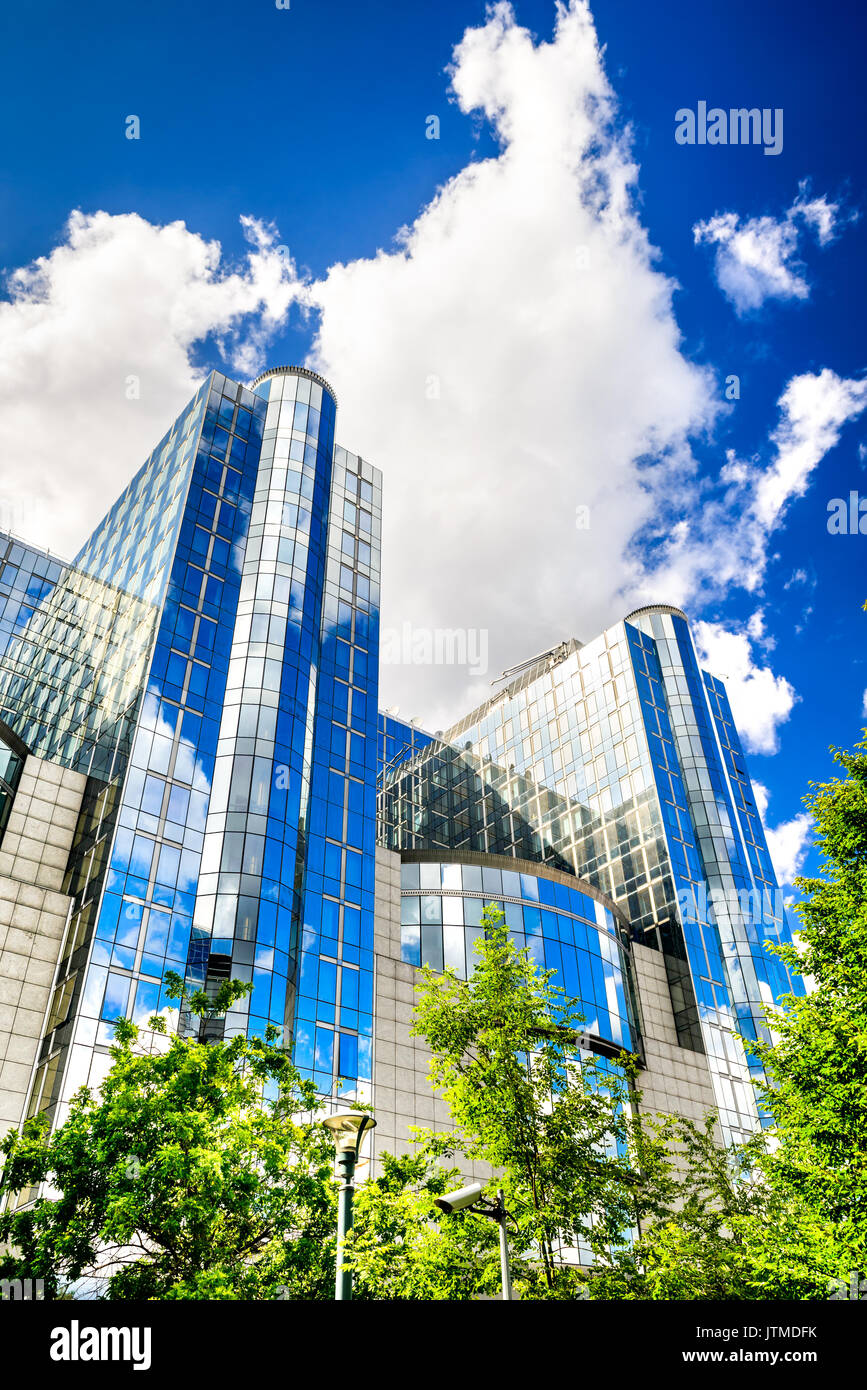 BRUXELLES, BELGIUM - 13 AUGUST 2014: View of the European Parliament building in Brussels, Bruxelles, Belgium. The European Parliament is the elected  Stock Photo