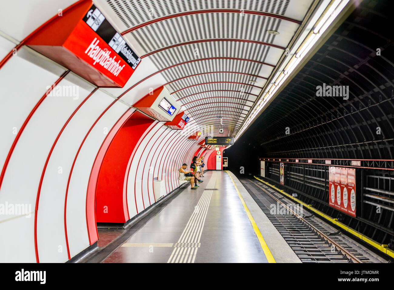 VIENNA, AUSTRIA - 5 August 2015: Subway and Metro directions on the Sudtiroler Platz station. Wienn, Austria. Stock Photo