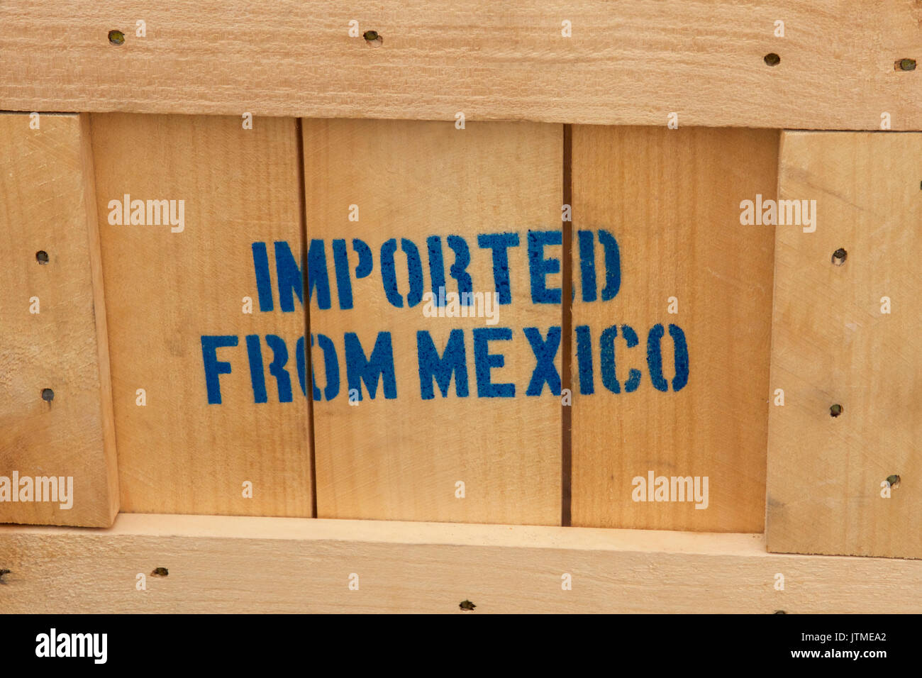 Imported from Mexico sign on wooden boxes Stock Photo Alamy