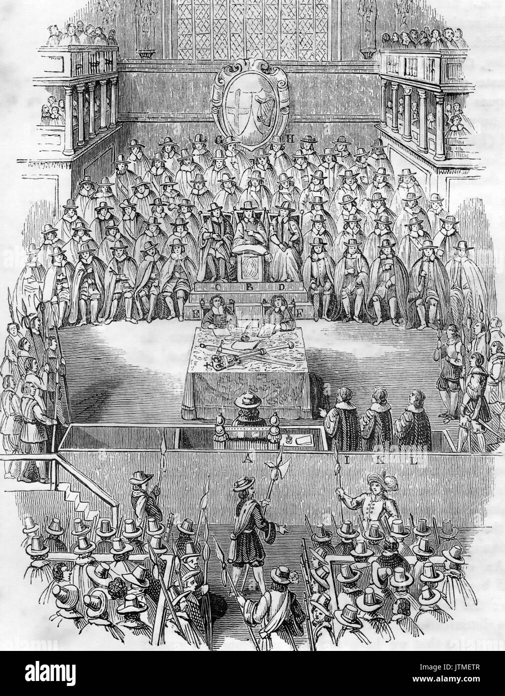 TRIAL OF CHARLES I IN 1649 from Nelson's Report of the Trial published in 1684. King Charles faces the High Court of Justice Stock Photo