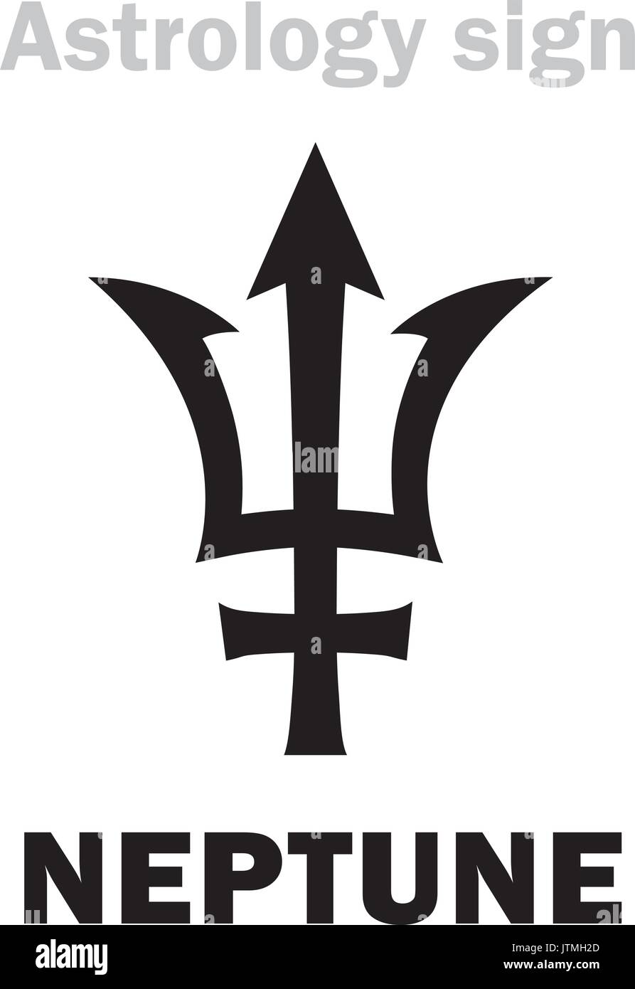 Astrology Alphabet: NEPTUNE (Poseidon's trident), higher global planet. Hieroglyphics character sign (single symbol). Stock Vector