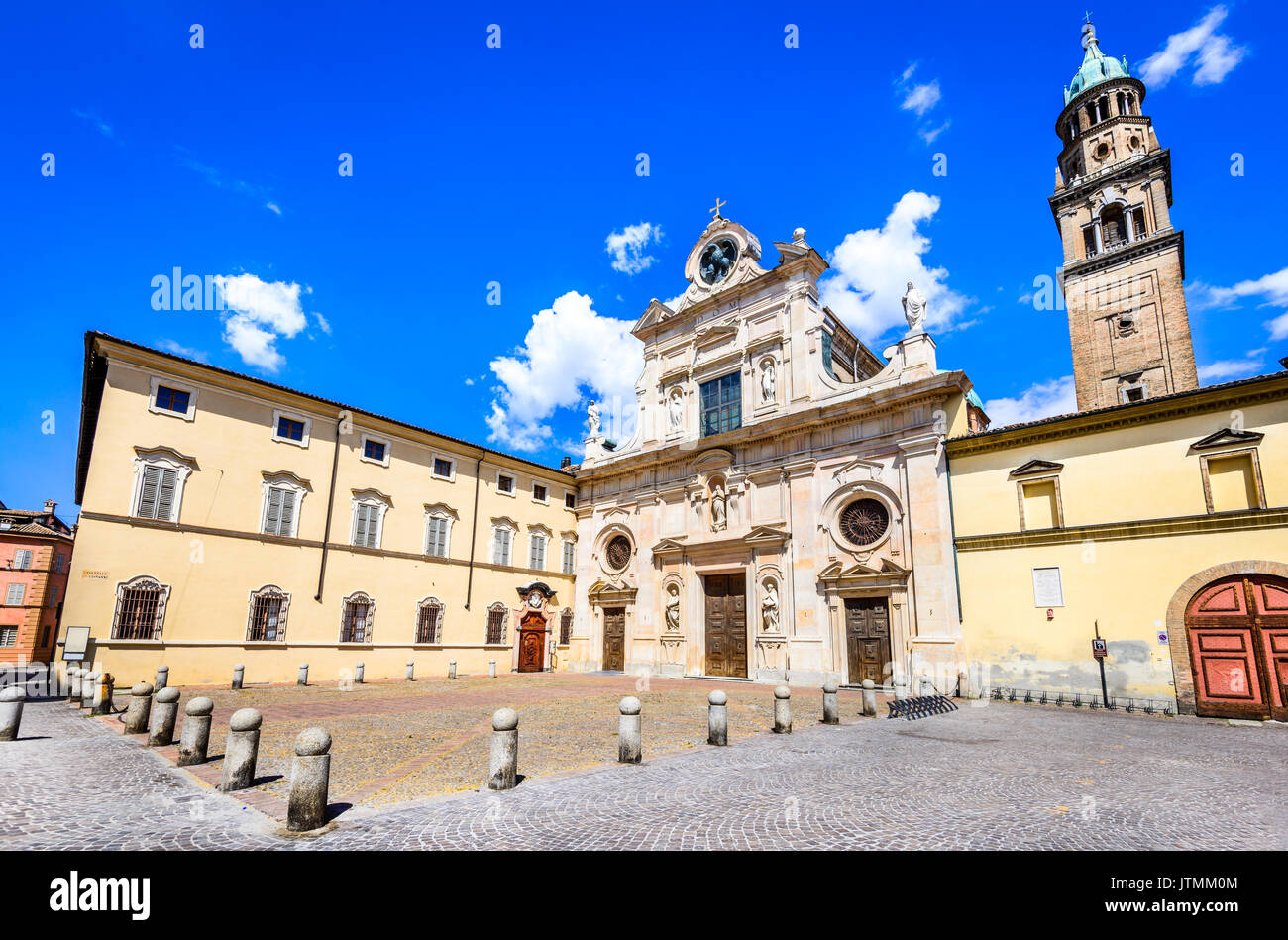 Parma, Italy - Piazzale San Giovanni. San Giovanni Evangelista church with Baroque style facade. Stock Photo