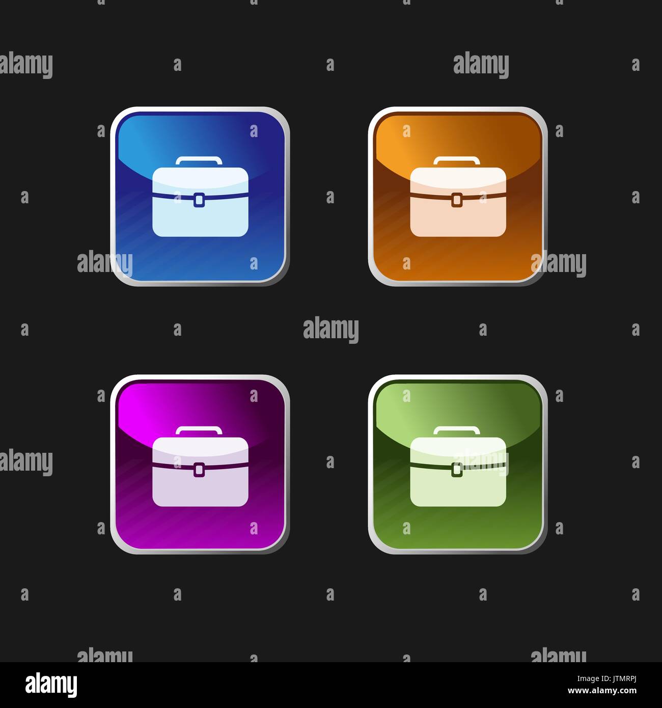 Briefcase icon on colored square web buttons Stock Vector