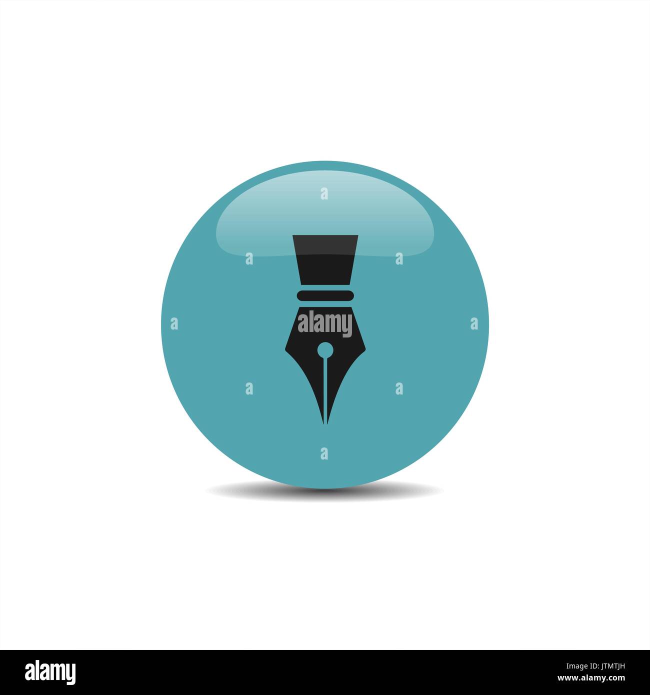 Fountain pen icon on a blue bubble with shadow Stock Vector