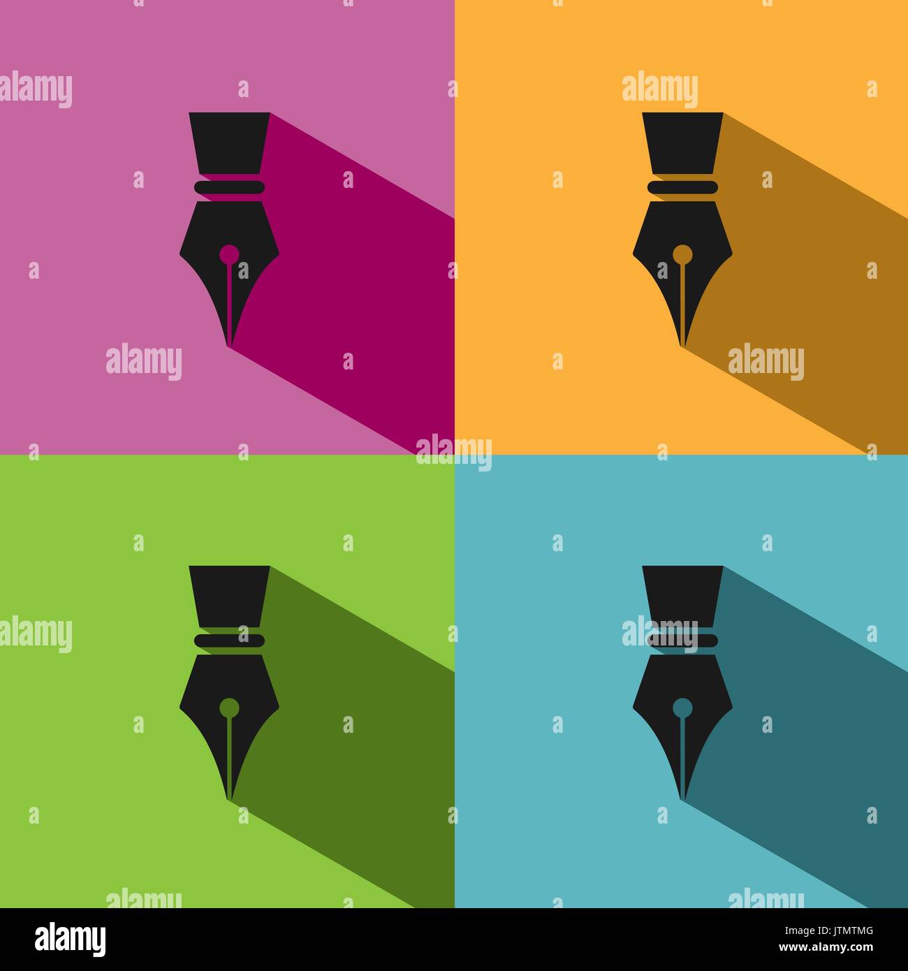 Fountain pen icon with shadow on colored backgrounds Stock Vector