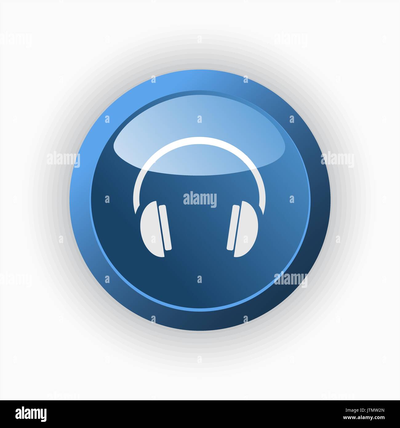 Headphones icon on a blue button and white background Stock Vector