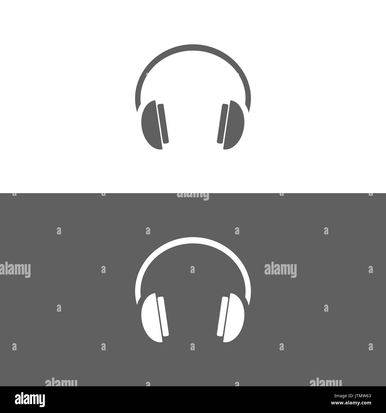 Headphones icon on black and white background Stock Vector