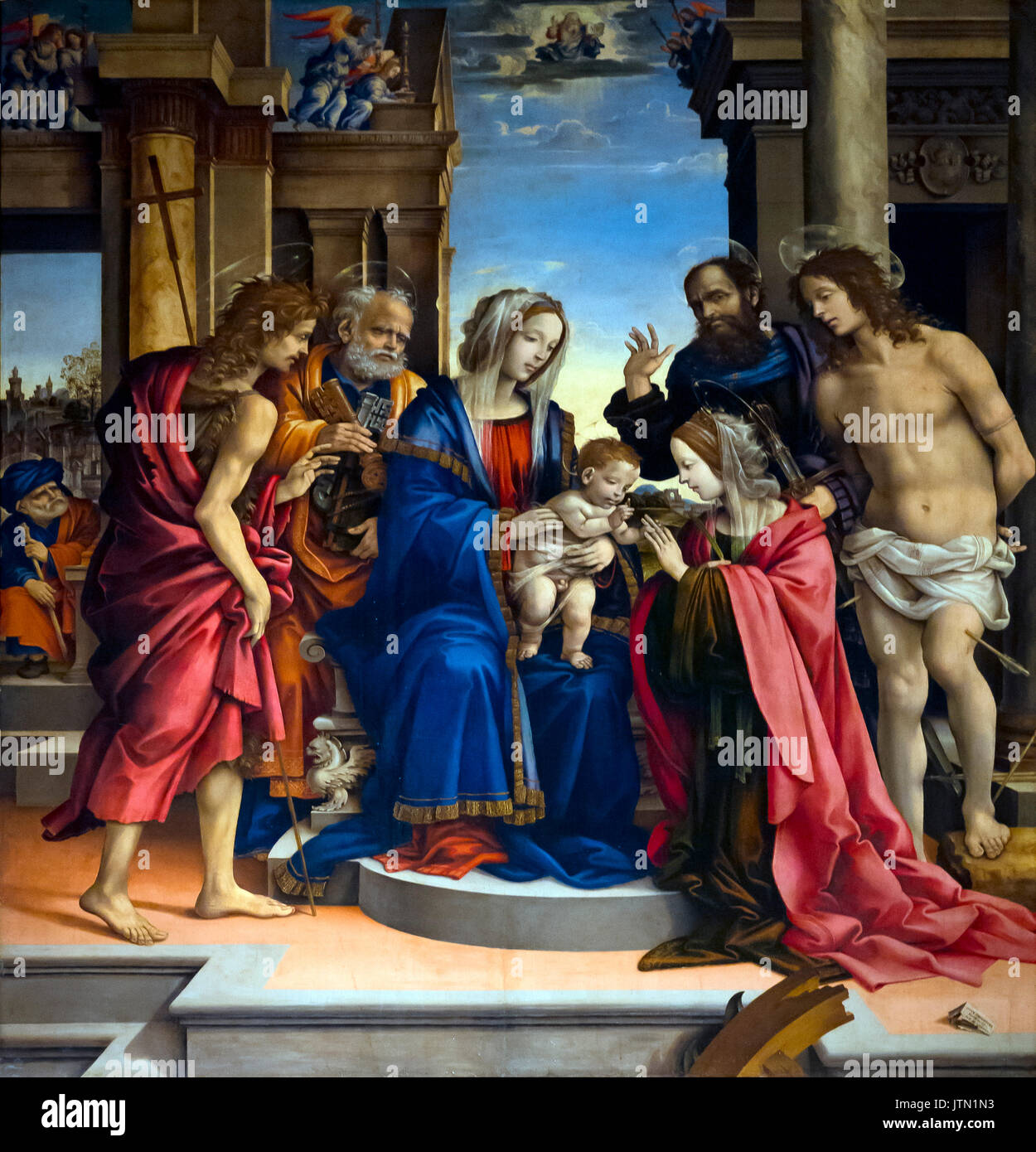 Mystical Marriage of St Catherine,  by Filippino Lippi, 1501–1503, Basilica of San Domenico, Bologna, Emilia-Romagna region, Italy Stock Photo