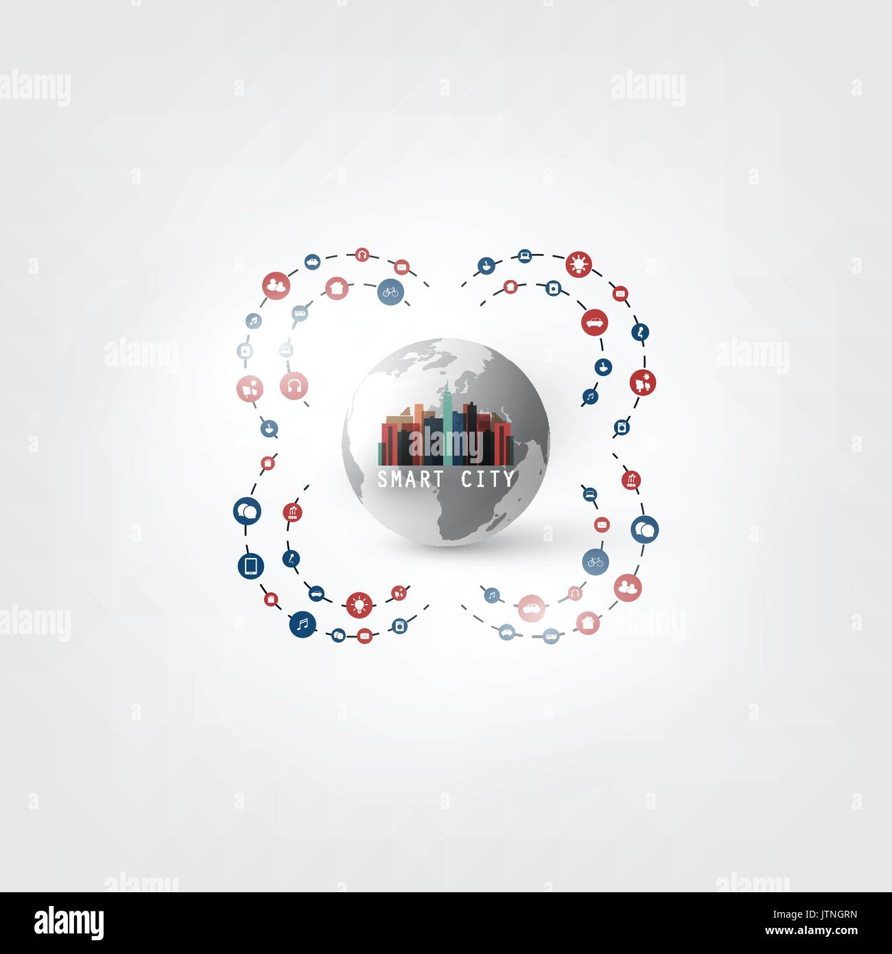 Colorful Smart City Design Concept with Icons - Digital Network ...