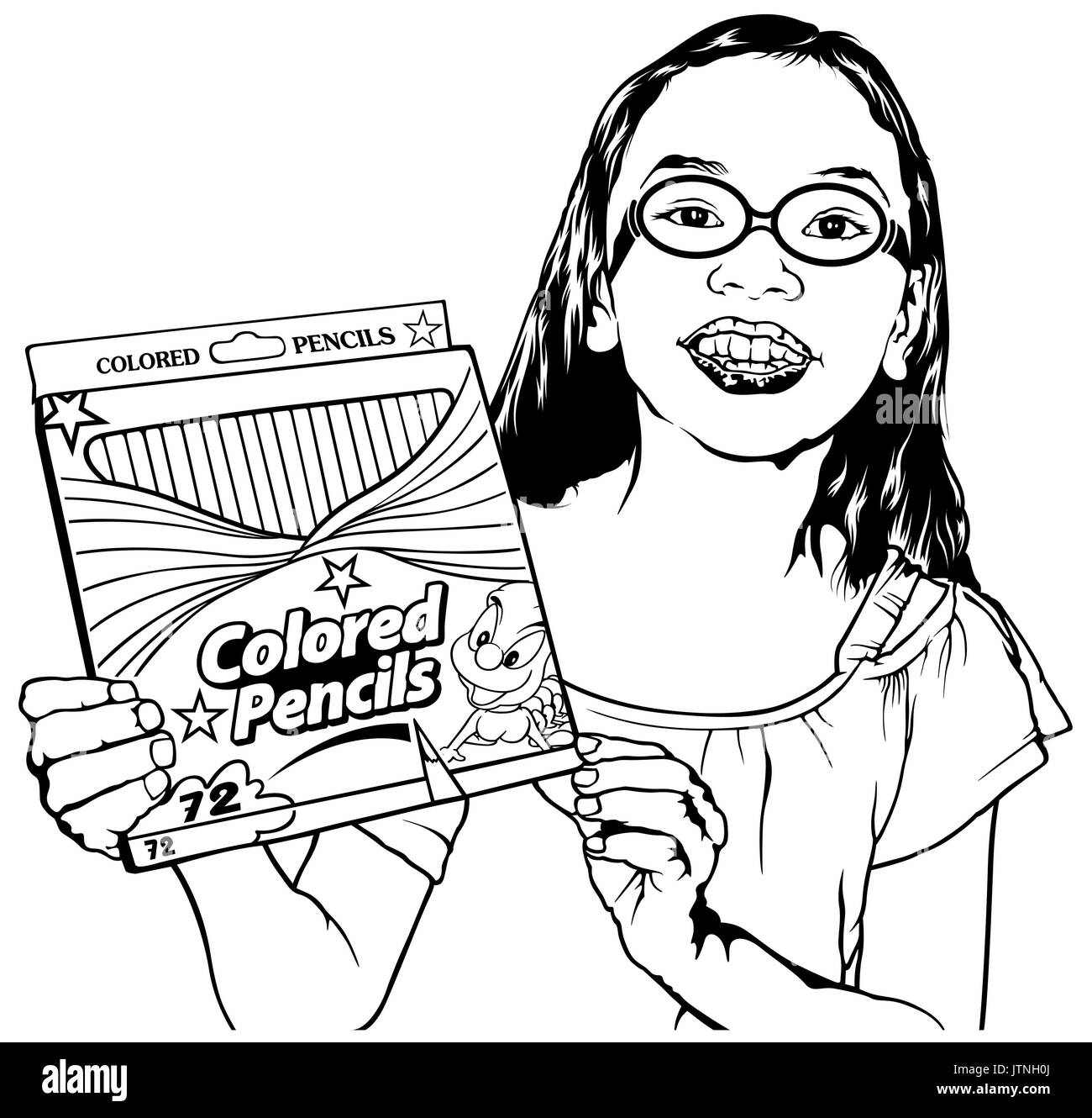 Girl with Colored Pencils in Hands Stock Vector Image & Art Alamy