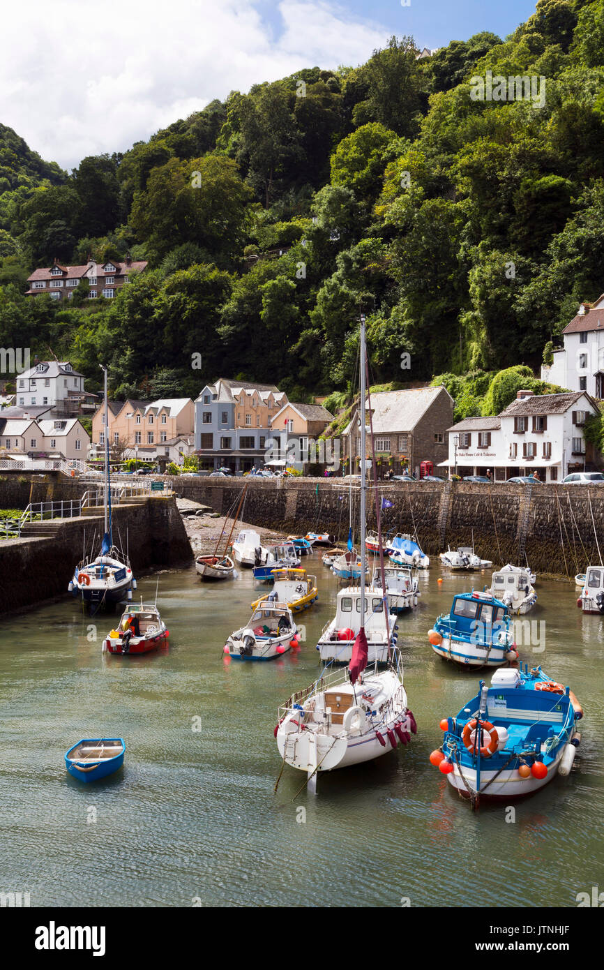 Fishing boats moored at Lynton harbour on the North Devon coast Stock Photo