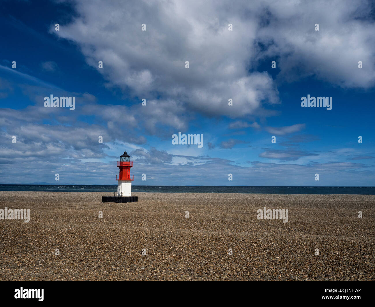 'Winkie' lighthouse on the beach at the Point of Ayre, the northernmost point of the Isle of Man, UK Stock Photo