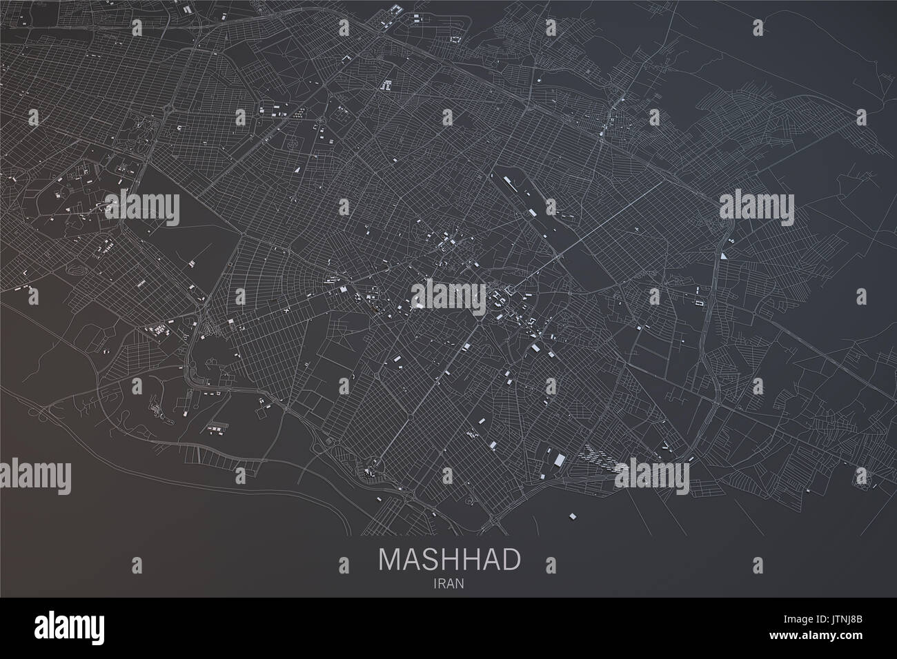 Mashhad map, satellite view, city, Iran Stock Photo